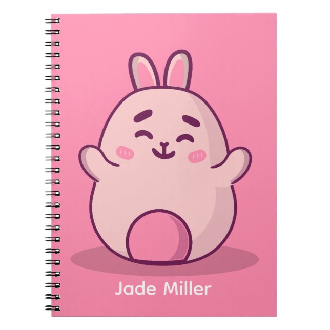 Cuaderno Nombre personalizado de conejito rosa de Kawaii (Frente)
