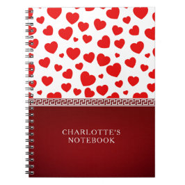 Cuaderno Nombre personalizado de corazón rojo elegante