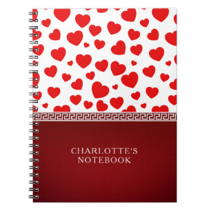Cuaderno Nombre personalizado de corazón rojo elegante