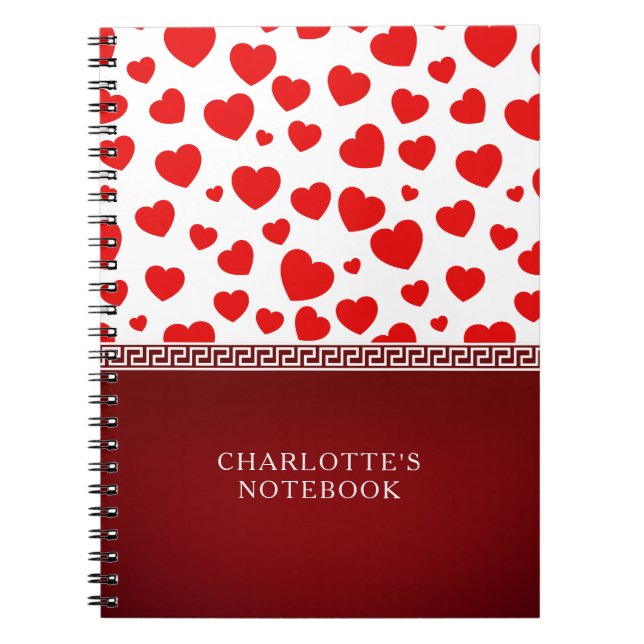 Cuaderno Nombre personalizado de corazón rojo elegante (Frente)