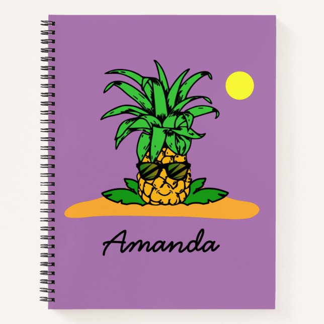 Cuaderno Nombre personalizado de Cute Funny Pineapple Laven (Anverso)