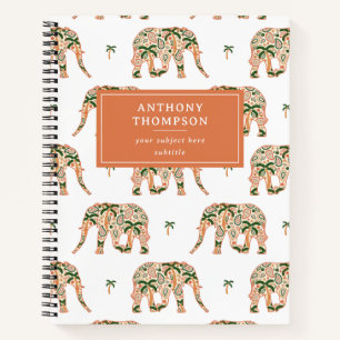 Cuaderno Nombre personalizado de elefantes ornamentados con
