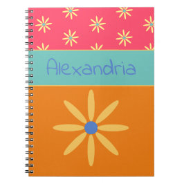 Cuaderno Nombre personalizado de flor retro