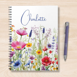 Cuaderno Nombre personalizado de flor silvestre colorida
