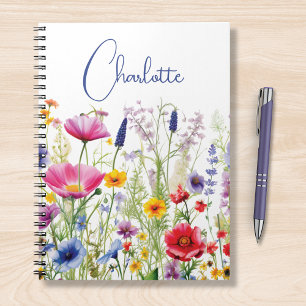 Cuaderno Nombre personalizado de flor silvestre colorida