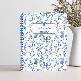 Cuaderno Nombre personalizado de floral azul rustico