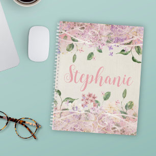 Cuaderno Nombre personalizado de floral rosa de Rubor