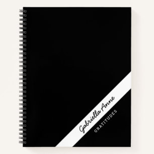 Cuaderno Nombre personalizado de franja simple en blanco y