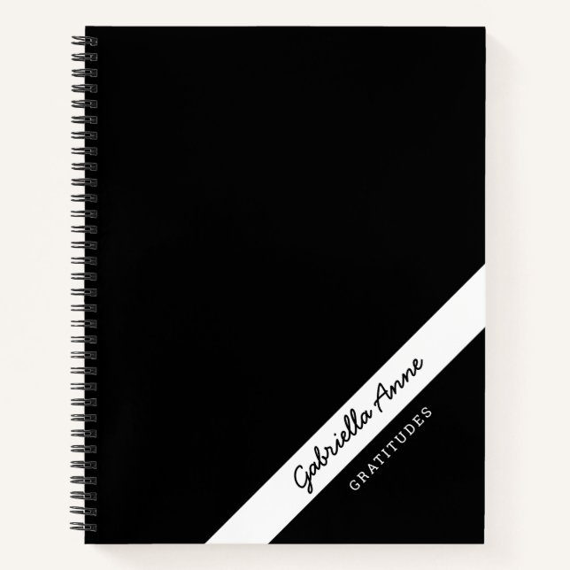 Cuaderno Nombre personalizado de franja simple en blanco y  (Anverso)