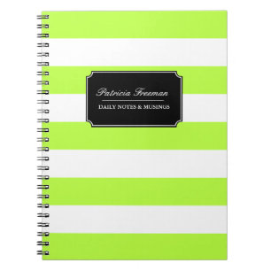 Cuaderno Nombre personalizado de franjas verde y blanca vib