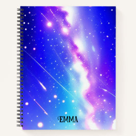 Cuaderno Nombre personalizado de galaxia azul celeste y ros