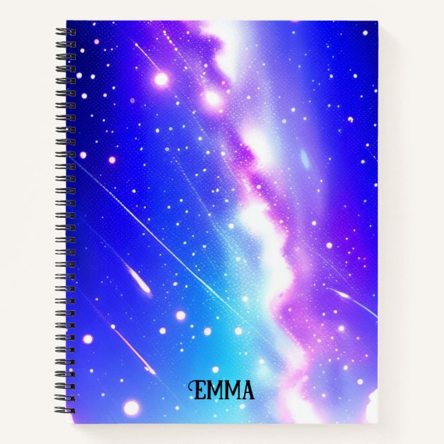 Cuaderno Nombre personalizado de galaxia azul celeste y ros (Anverso)