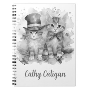 Cuaderno Nombre personalizado de gatitos blancos y negros