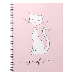 Cuaderno Nombre personalizado de gato blanco de Moda fino r