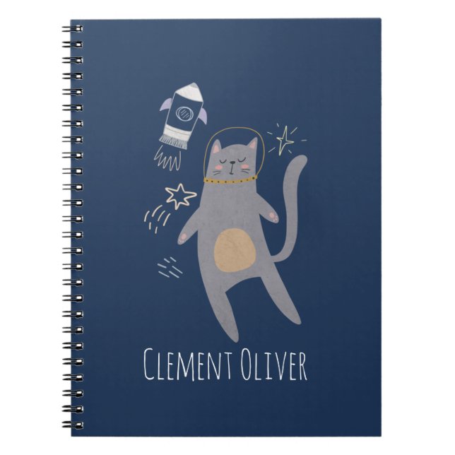 Cuaderno Nombre personalizado de gato de astronauta gris ma (Frente)