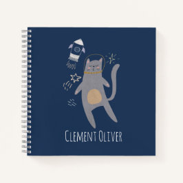 Cuaderno Nombre personalizado de gato de astronauta gris ma