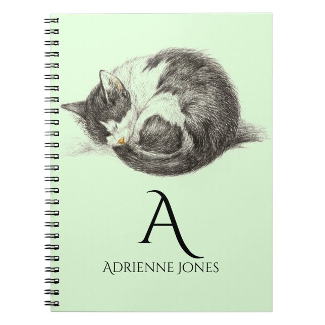 Cuaderno Nombre personalizado de gato que duerme (Frente)