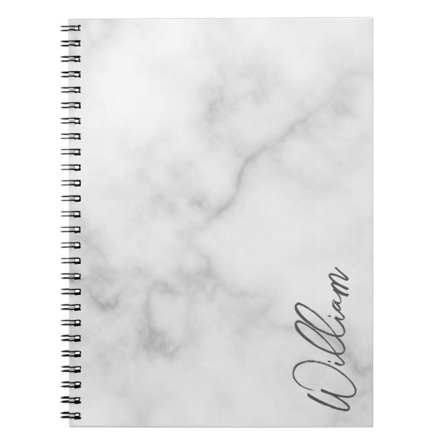 Cuaderno Nombre personalizado de guión moderno de mármol bl (Frente)