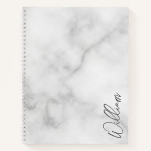Cuaderno Nombre personalizado de guión moderno de mármol bl