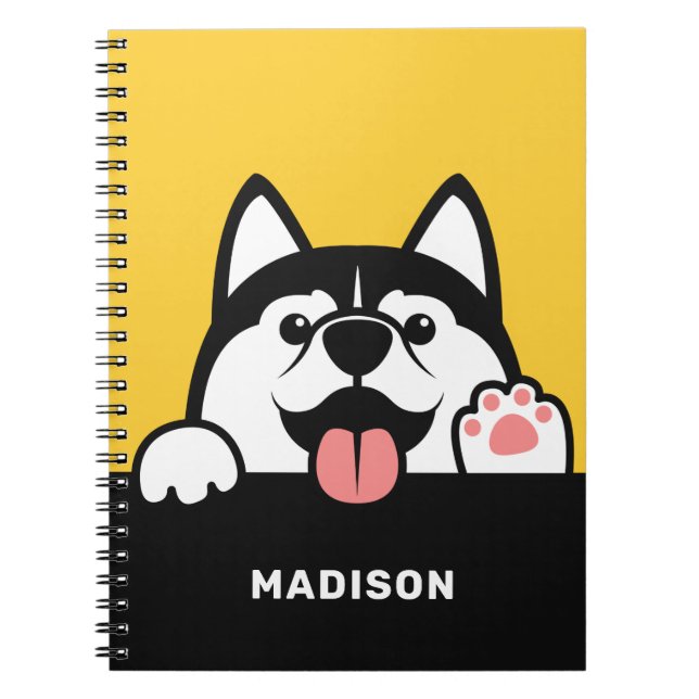 Cuaderno Nombre personalizado de Husky Siberiano Cute (Frente)
