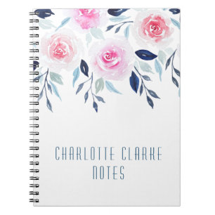 Cuaderno Nombre personalizado de la acuarela de las rosas r