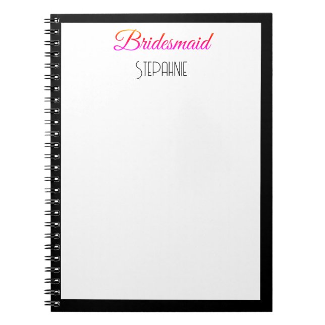 Cuaderno Nombre personalizado de la dama de honor Boda blan (Frente)