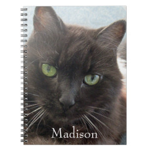 Cuaderno Nombre personalizado de la foto de gato negro 