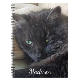 Cuaderno Nombre personalizado de la foto de gato negro suav