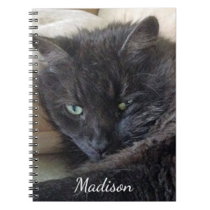 Cuaderno Nombre personalizado de la foto de gato negro suav