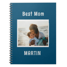 Cuaderno Nombre personalizado de la foto simple azul