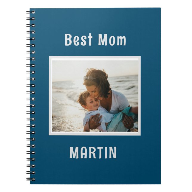 Cuaderno Nombre personalizado de la foto simple azul (Frente)