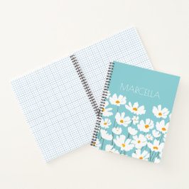 Cuaderno Nombre personalizado de las flores de cosmos blanc