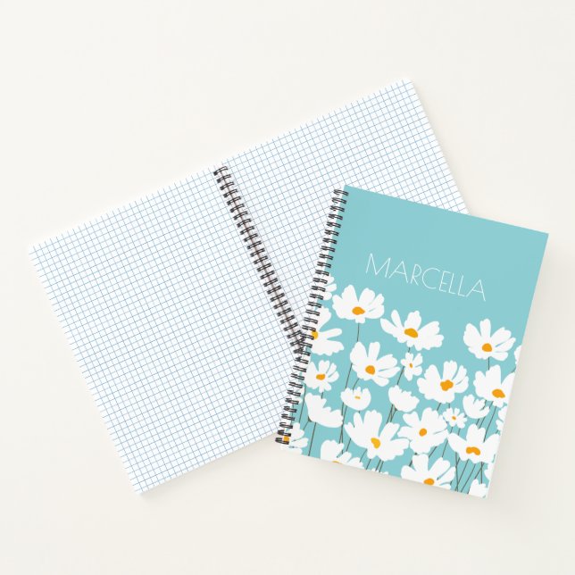 Cuaderno Nombre personalizado de las flores de cosmos blanc (Interior)