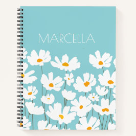 Cuaderno Nombre personalizado de las flores de cosmos blanc