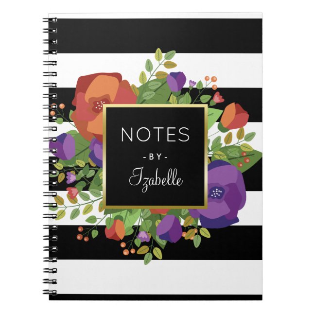Cuaderno Nombre personalizado de las franjas de Moda y Bouq (Frente)