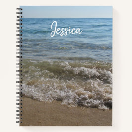 Cuaderno Nombre personalizado de las olas de mar y arena