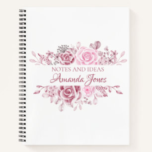 Cuaderno Nombre personalizado de las rosas rosadas florales
