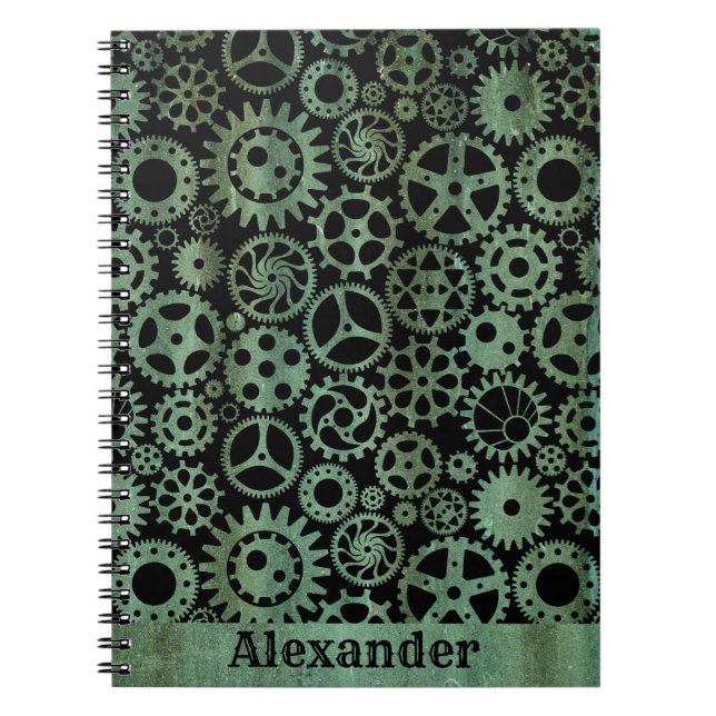 Cuaderno Nombre personalizado de los engranajes de bronce d (Frente)