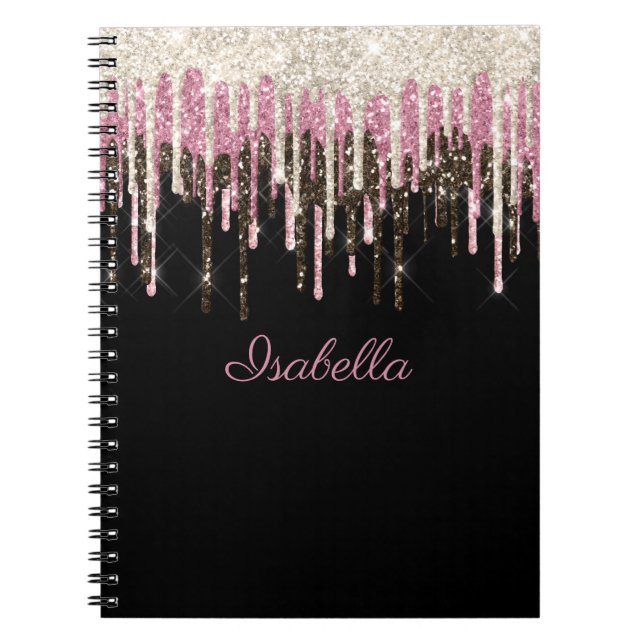Cuaderno Nombre personalizado de los Purpurinas rosados bla (Frente)