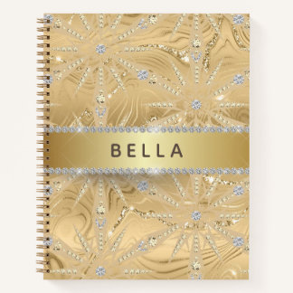 Cuaderno Nombre Personalizado De Lujo Dorado Y Copos De Nie