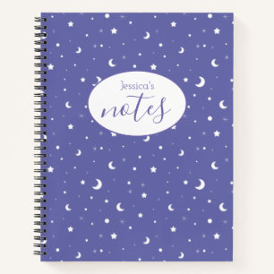 Cuaderno Nombre personalizado de lunas moradas y estrellas