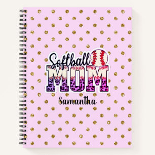 Cuaderno Nombre personalizado de mamá de Softball   Punto d