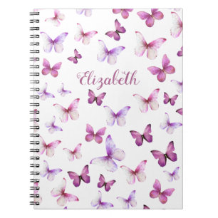 Cuaderno Nombre personalizado de mariposas rosadas de bonit