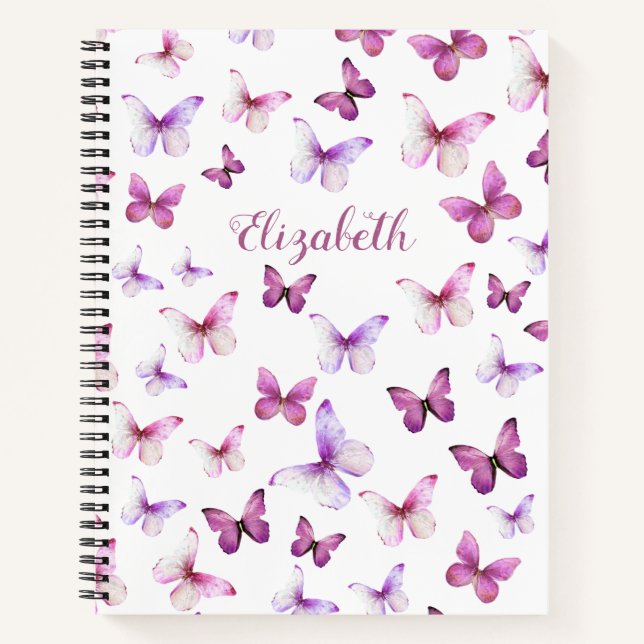 Cuaderno Nombre personalizado de mariposas rosadas de bonit (Anverso)