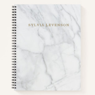 Cuaderno Nombre personalizado de mármol blanco gris moderno