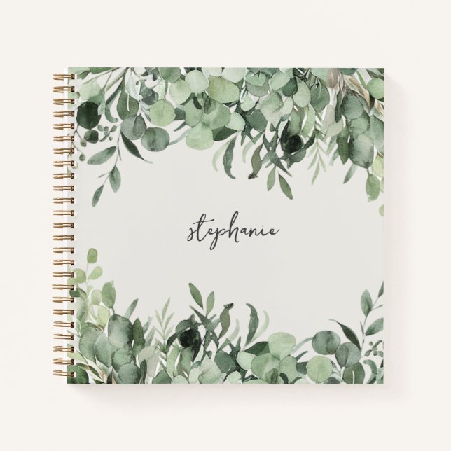 Cuaderno Nombre personalizado de moda Eucalyptus Greenery (Anverso)