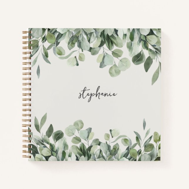 Cuaderno Nombre personalizado de moda Eucalyptus Greenery (Anverso)