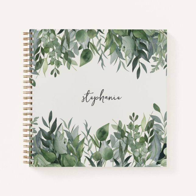 Cuaderno Nombre personalizado de moda Eucalyptus Greenery (Anverso)