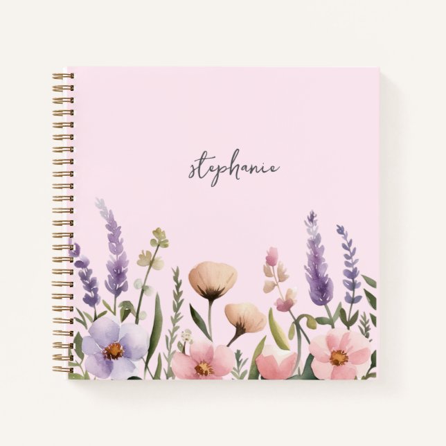 Cuaderno Nombre personalizado de moda Flor de agua acuática (Anverso)