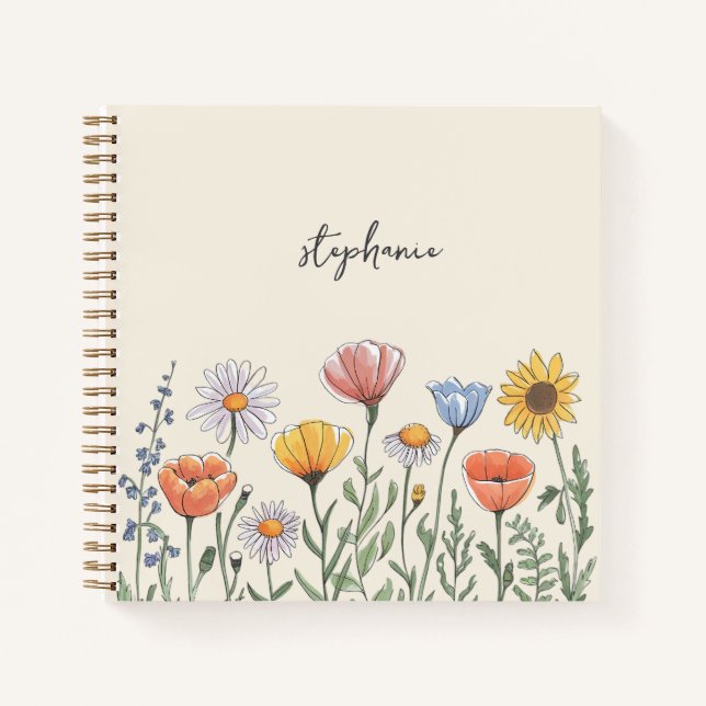 Cuaderno Nombre personalizado de moda Flor de agua acuática (Anverso)